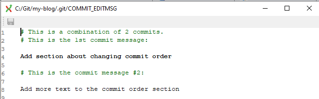 Text editor dialog with combined commit messages editable