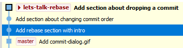 Git history showing commit to be edited