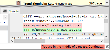 Git Extensions showing rebase warning