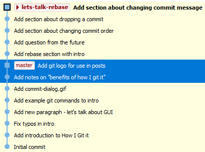 Commit graph after rebase showing a linear history