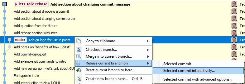 Commit graph showing my branch is outdated compared to master branch