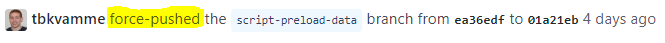 Link in GitHub PR showing I’ve force-pushed to the branch